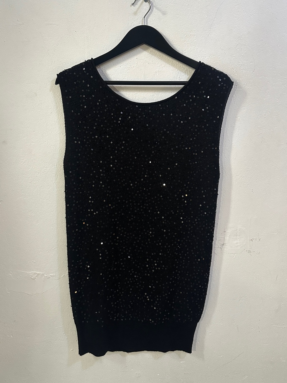 Alice + Olivia Black Sequin Sleeveless Merino Wool Sweater Top Women’s S